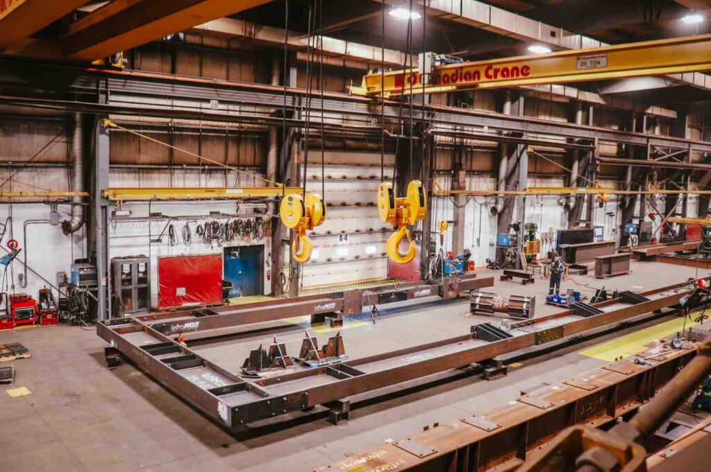 Trial assembly of a modular steel frame at our fabrication facility.